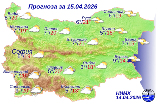 Слънчево време с пролетни температури до 21&deg; на 15 април