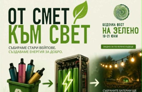 Парк &bdquo;Бедечка&ldquo; ще светне с ток от стари вейпове