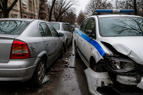 Полицейска кола помете паркирани опели в Стара Загора