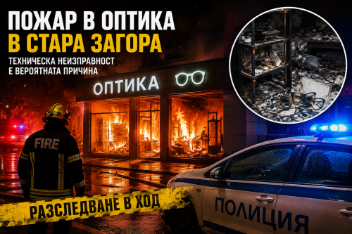 Оптика пламна в Стара Загора: Техническа неизправност вероятно е причинила пожара