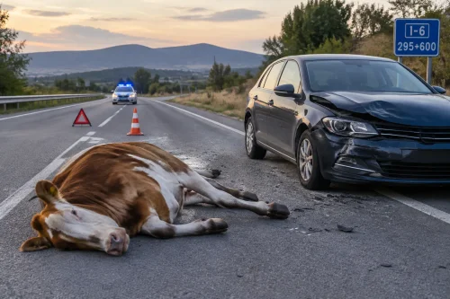 Пияна шофьорка уби крава на път I-6 край Долно Сахране