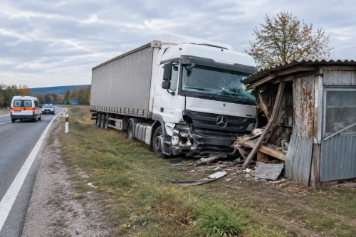 Камион катастрофира край Богомилово и се заби в барака