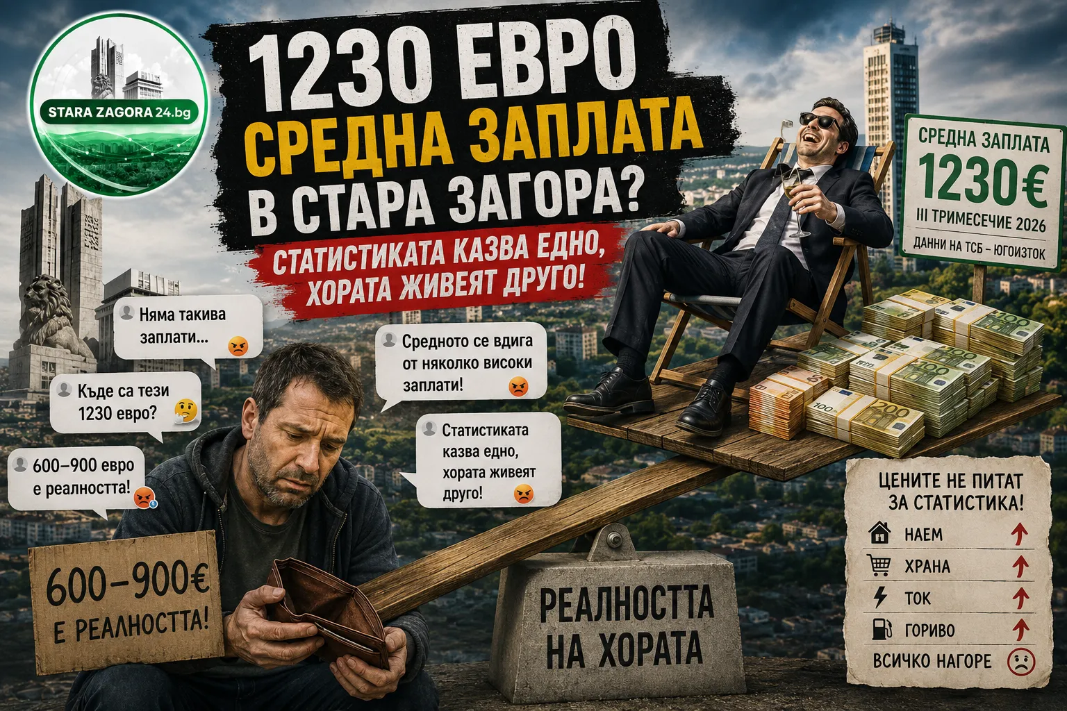 „1230 евро средна заплата“ в Стара Загора? Данните предизвикаха вълна от недоверие и гняв в социалните мрежи