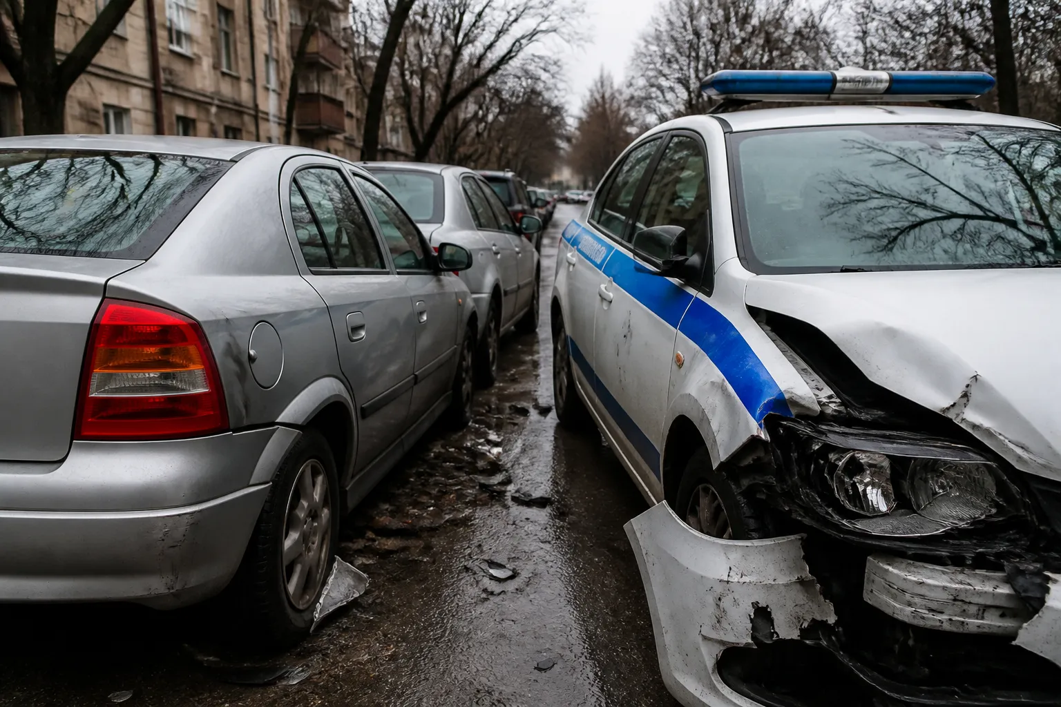 Полицейска кола помете паркирани опели в Стара Загора