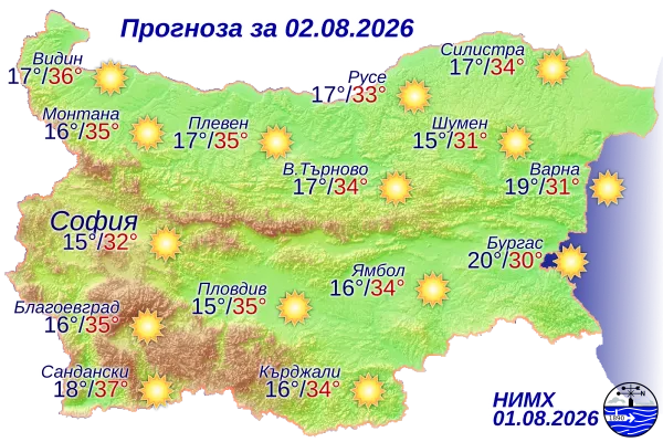 Вижте какво време ни очаква на 2 август