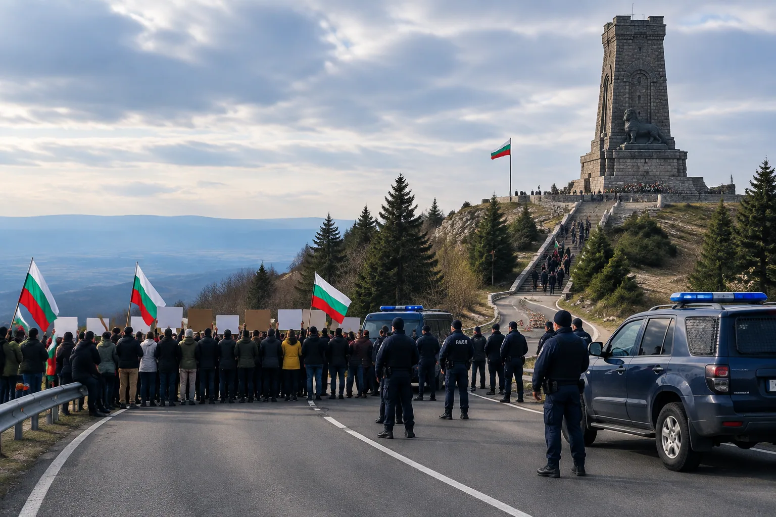 „Възраждане“ блокира за кратко прохода Шипка заради ремонта