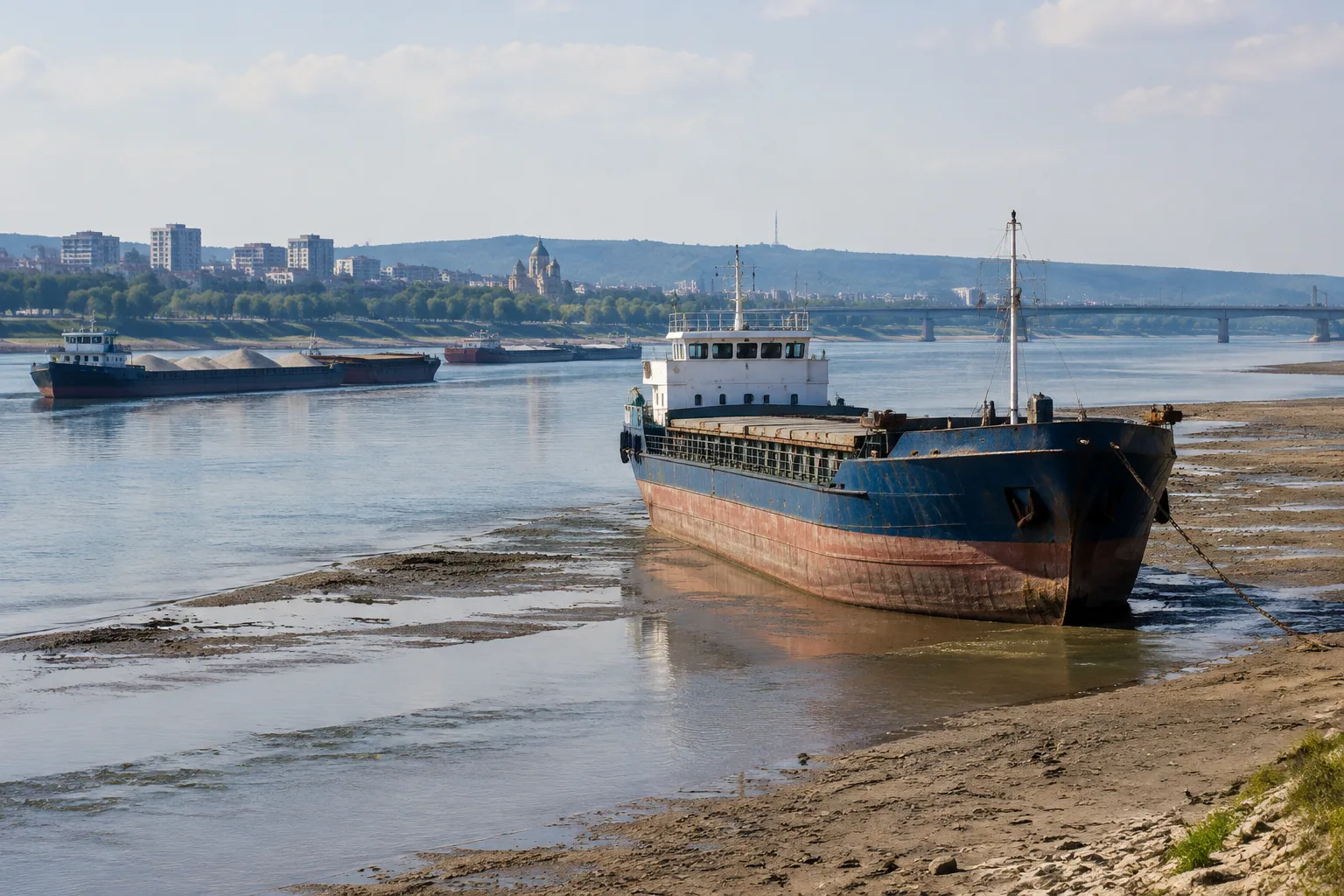 Ниското ниво на Дунав блокира 30 кораба край Русе