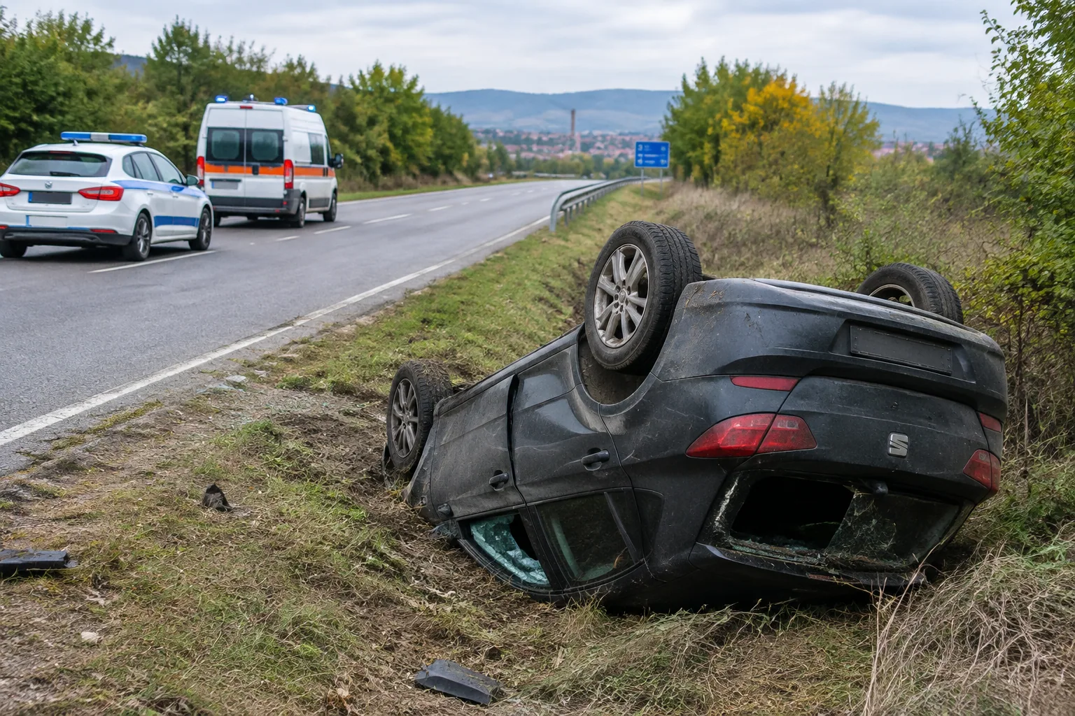 Жена загуби управление и се преобърна край Раднево