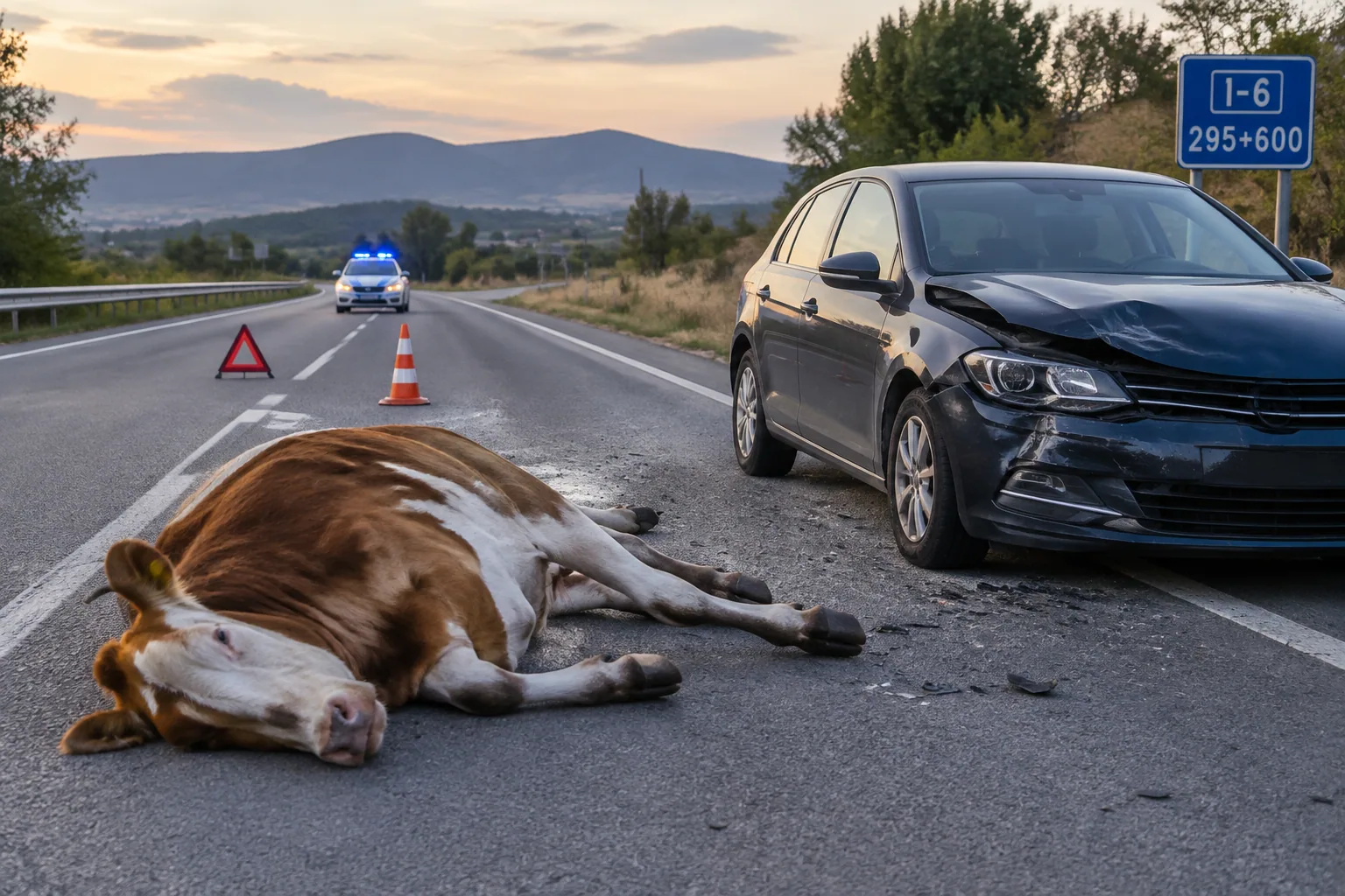 Пияна шофьорка уби крава на път I-6 край Долно Сахране